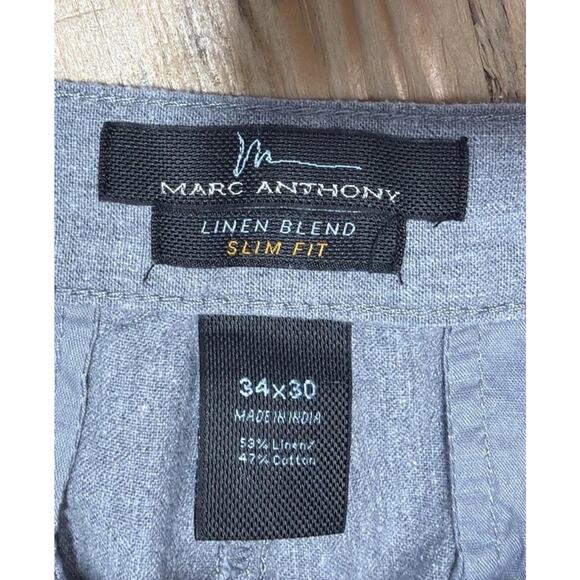 Marc Anthony Pants Men 30x32 Gray Linen Blend Slim Fit Drawstring Casual Knit - Picture 3 of 5